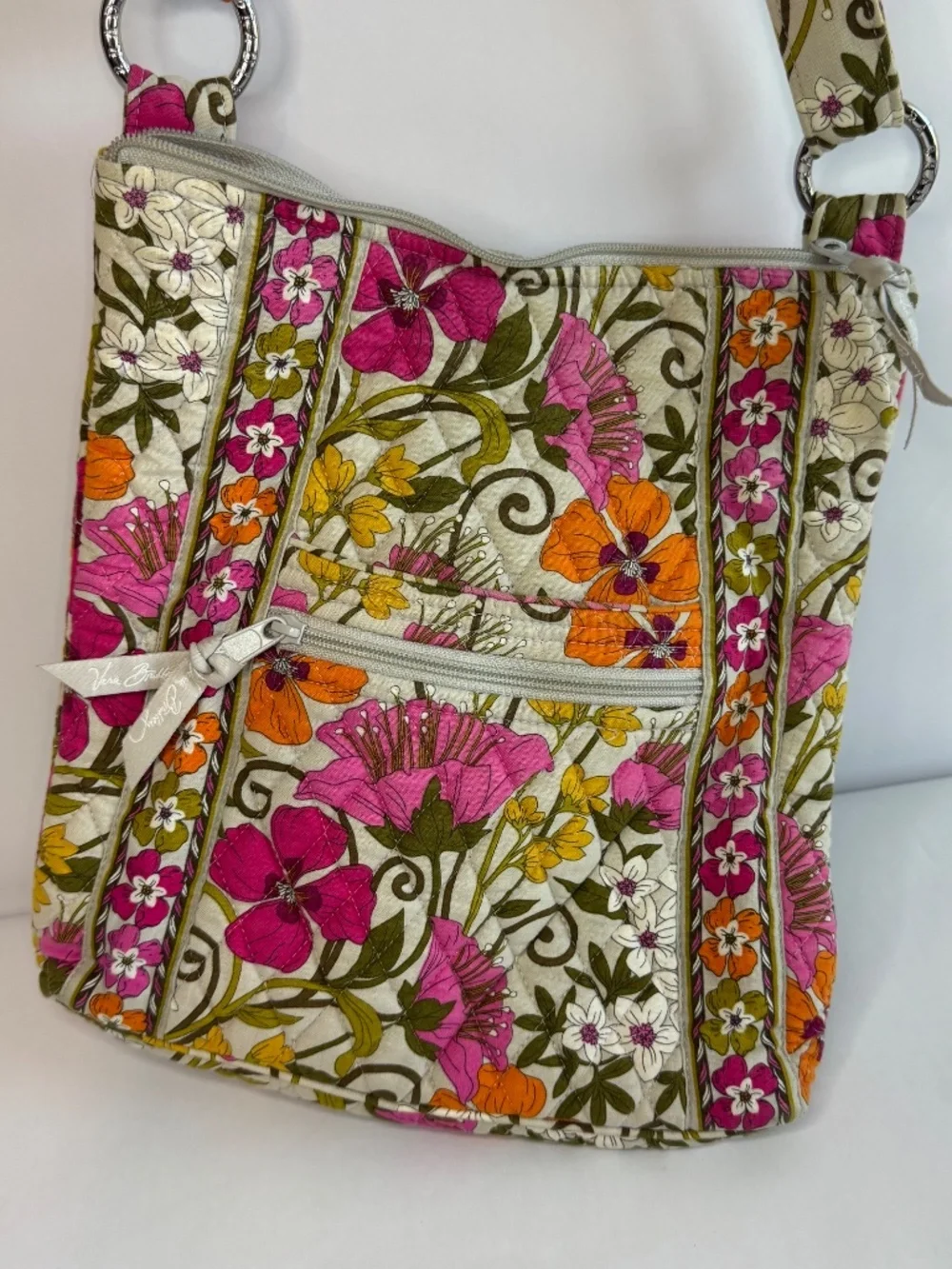 Vera Bradley Tea Garden Crossbody Hipster Purse Pink Orange Gray Floral
